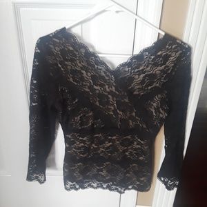 Bebe black lace long sleeve v neck